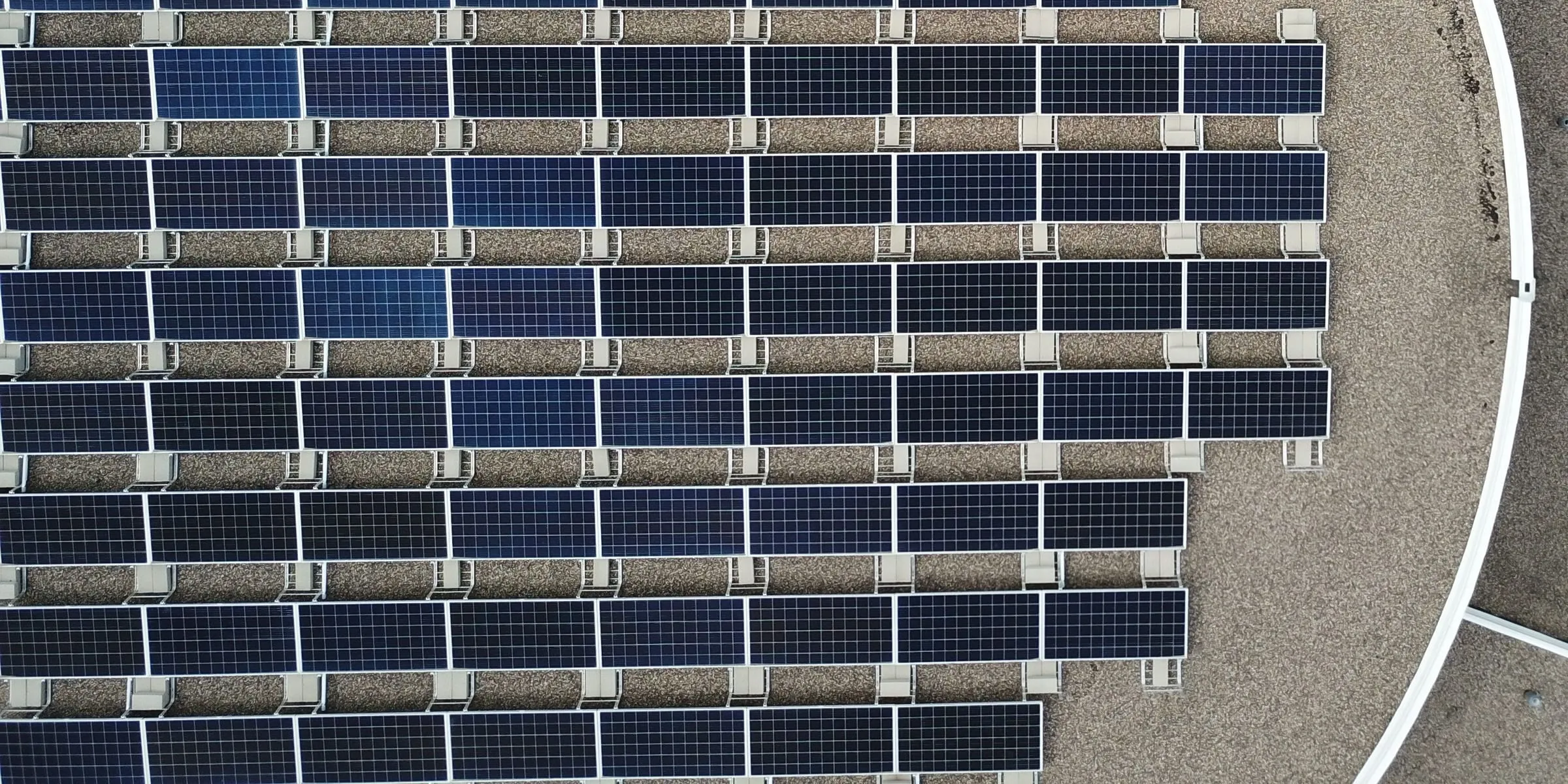 Aerial view of a rooftop solar array